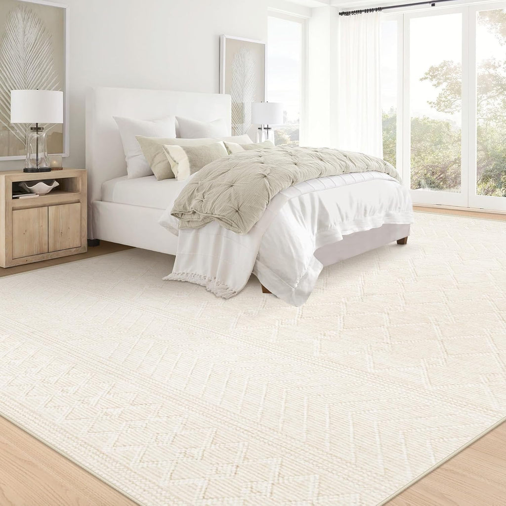 8x10 Area Rug Living Room: Washable Boho Geometric Moroccan Rug Neutral Modern Farmhouse Indoor Soft Non Slip Ultra