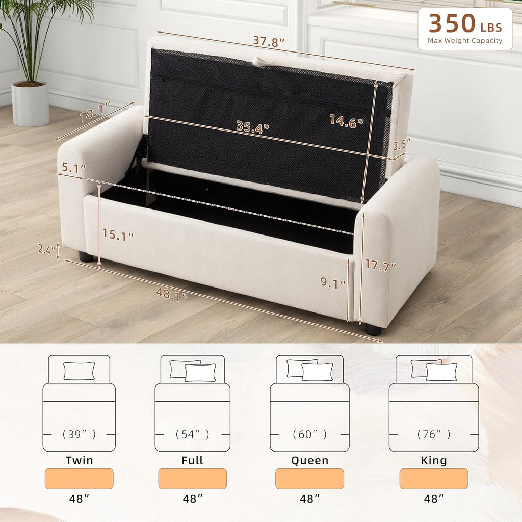 48" Ottoman with Storage, Tufted Storage Ottoman Bench, Convenient Living Room Fabrics Bench Seat, Entryway Shoe