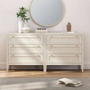 3 Drawer Dressers Set of 2, Farmhouse Chest of Drawers with Golden Handles, Large Wood Tall Nightstand, Storage