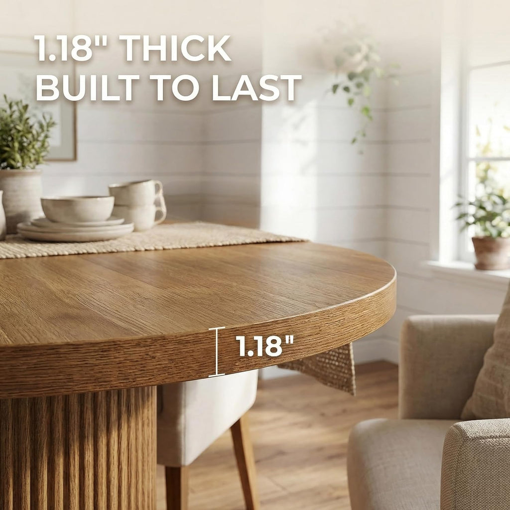 47.24" Oval Dining Table for 4, Small Kitchen Table with Pedestal Base, Space Saving Farmhouse Wood Dinner Table for Apartment and Dining Room, Brown