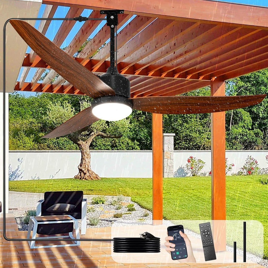 52 Inch Walnut Waterproof Gazebo Fans with Lights Outdoor Hanging - Plug in Fan for Patios - Dimmable Remote App Control A101-B0F5WNMZ9S