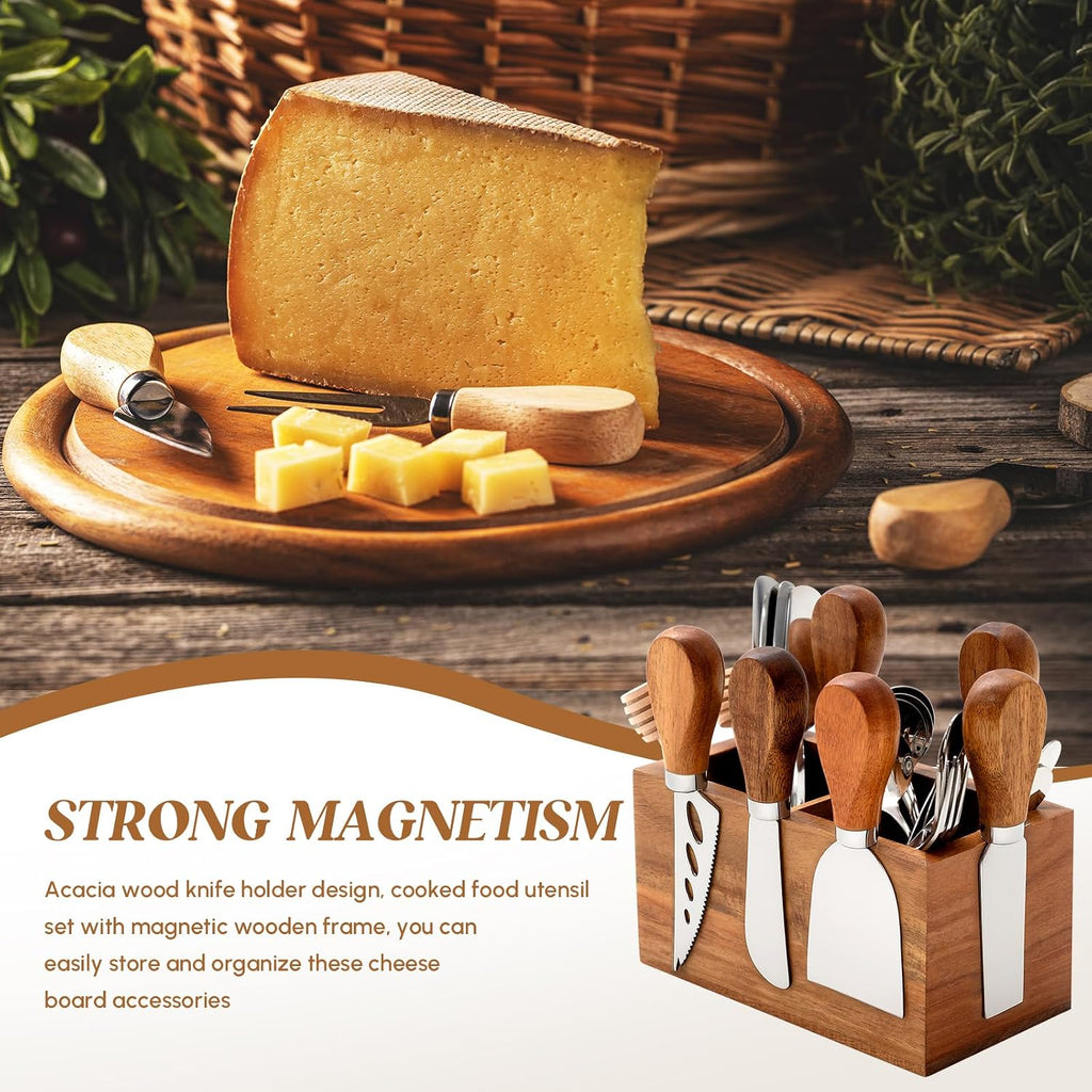 44 Pcs Charcuterie Boards Accessories with Magnetic Acacia Wood Holder Wooden Cheese Knife Set for Wood Handle Knives