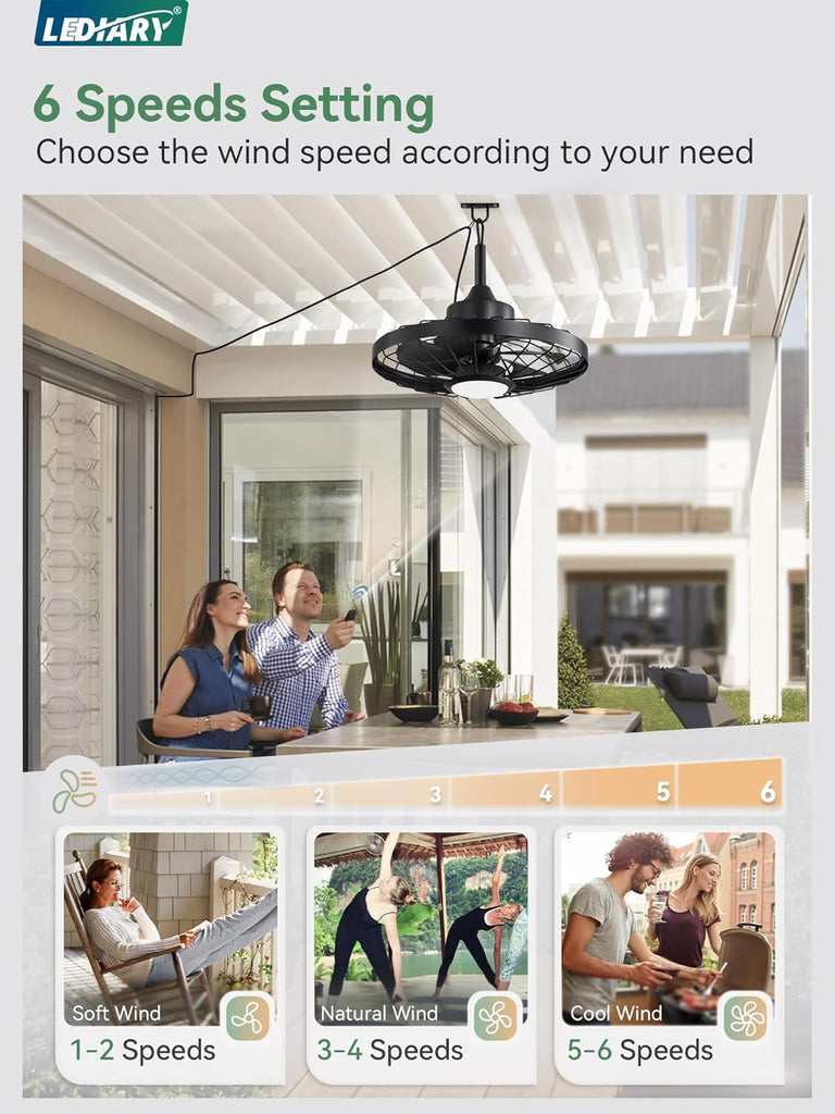 20" Outdoor Ceiling Fan with Lights,IP65 Waterproof Gazebo Hanging Fan with Remote Control Smart App