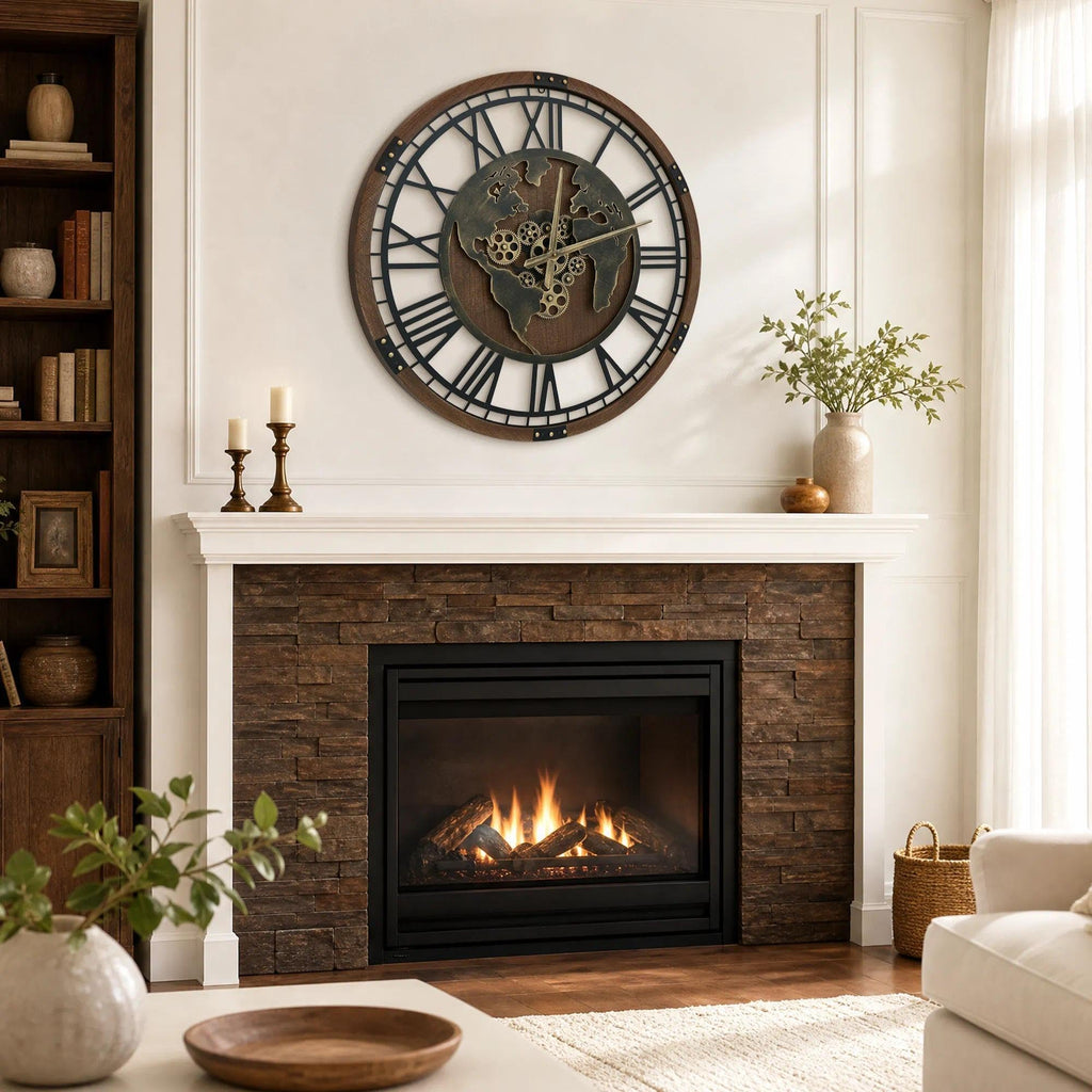 Large Wall Clock Decorative: 32" Moving Gear Clocks Battery Operate