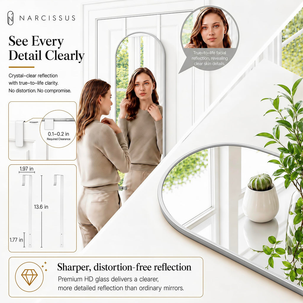 47x14 Over The Door Full Length Mirror or Wall Mounted Silver