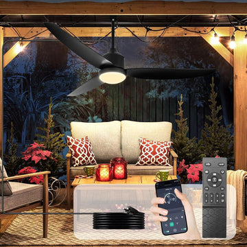 52 Inch Gazebo Fan Outdoor Hanging - Plug in Waterproof Fans with Lights for Patio - Dimmable Remote App Control Black