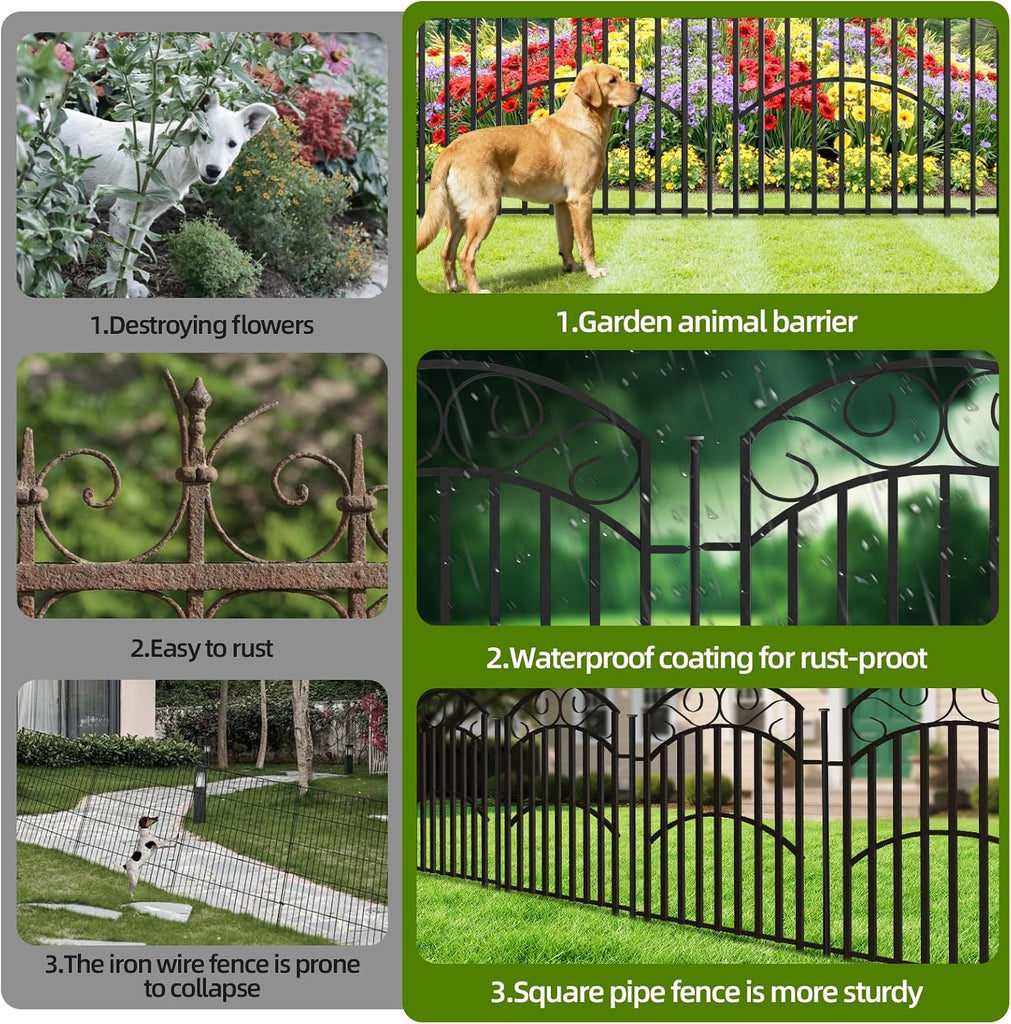 8 Panels No Dig Decorative Outdoor Garden Fences for Garden Yard Backyard , 32in(H)×18Ft(L) Metal Rustproof Thickened