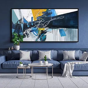 Wall Art - Blue Abstract Canvas Pictures Framed Artwork for walls Extra Large Prints Above the Bed Decor 20x40 Inches
