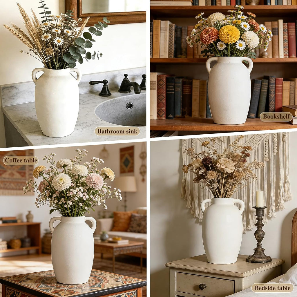 White Ceramic Vase-Boho Decorative Vase,Terracotta Tall Vases Decorative Pottery are Suitable