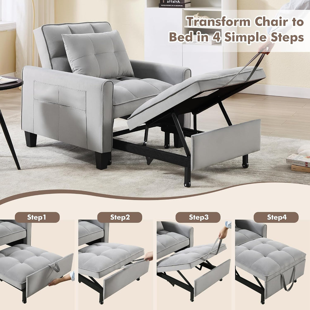 Convertible Sleeper Chair, 3 in 1 Sleeper Chair Bed Pull Out Sofa Bed Chairs, Single Sofa Beds with Adjustable