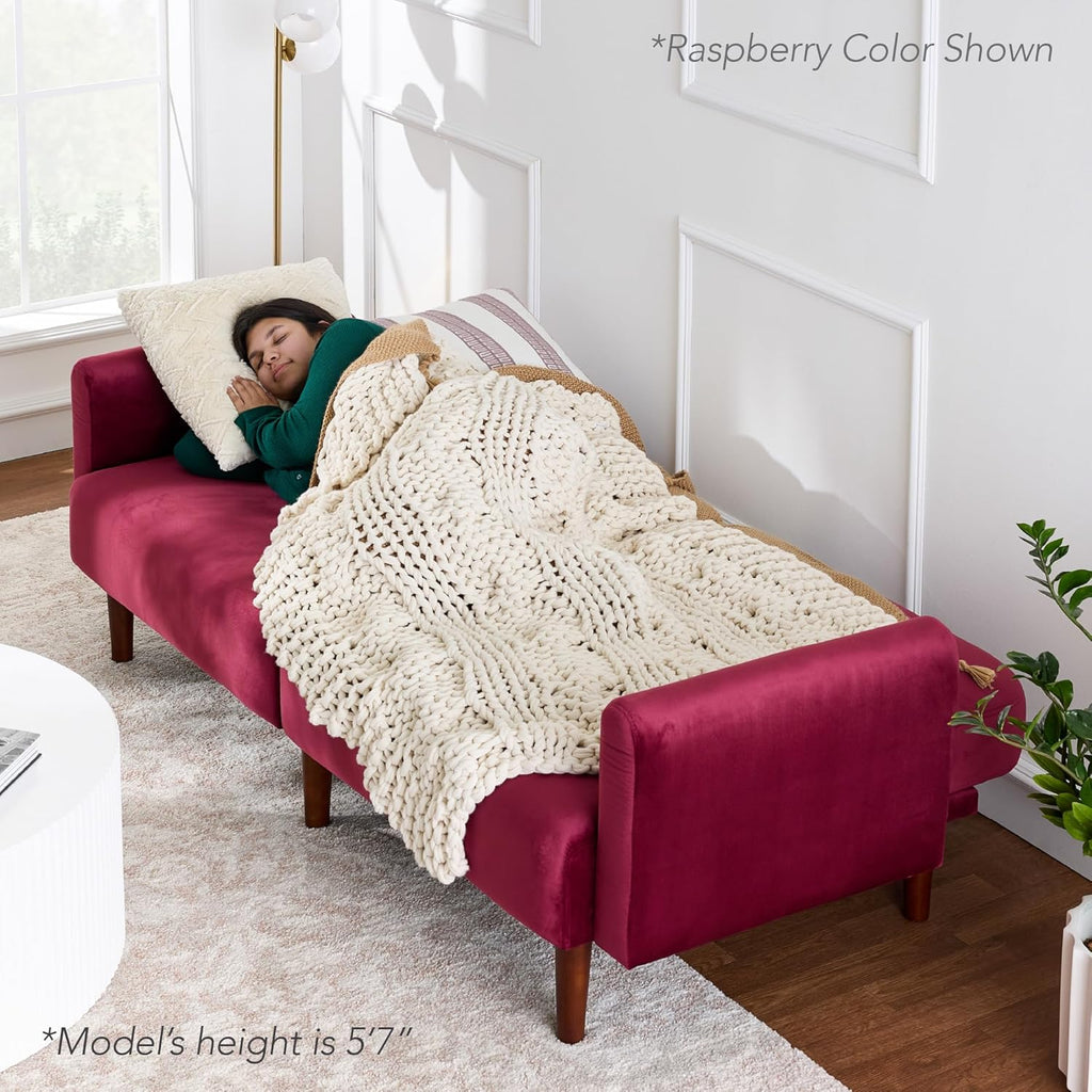 Best Choice Products 77" Mid Century Modern Velvet Loveseat Sofa, Couch, Convertible Sofa Sleeper Bed w/Real Wood