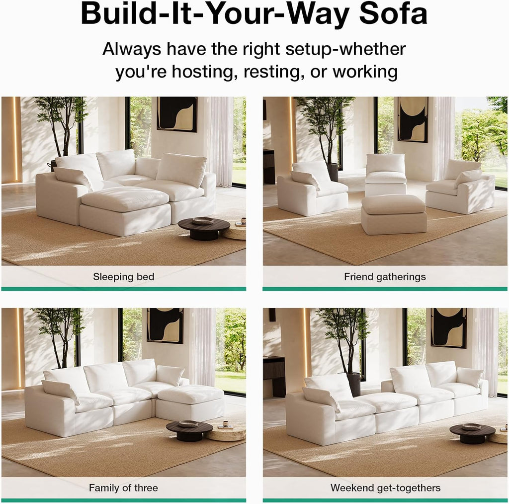 104.3" Modular Cloud Couch, Modern Sectional Sofa with Smarts Coil Support, Chenille Fabric, Upholstered Couch