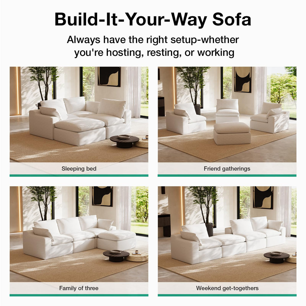 104.3" Modular Cloud Couch, Modern Sectional Sofa with Smarts Coil Support, Chenille Fabric, Upholstered Couch