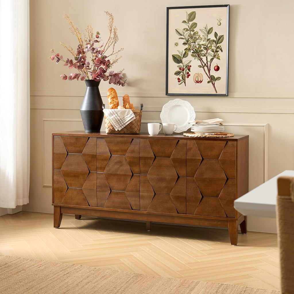 Mid Century Sideboard Buffet Cabinet with Solid Wood Legs