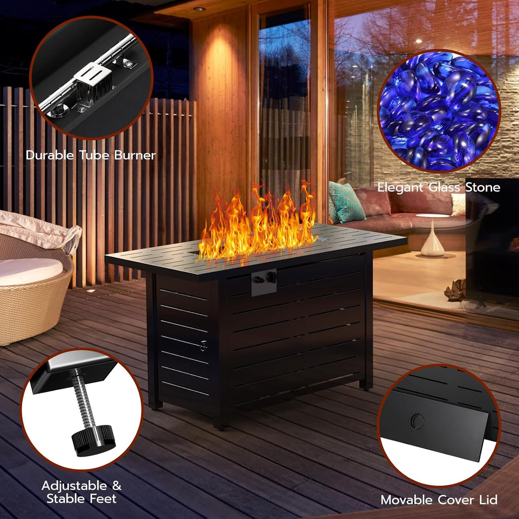 Fire Pit Propane Gas FirePit Table 43" Outdoor Fire Pit Rectangular Tabletop with Lid, Rain Cover, for Outside Garden Backyard Deck Patio - Image 2