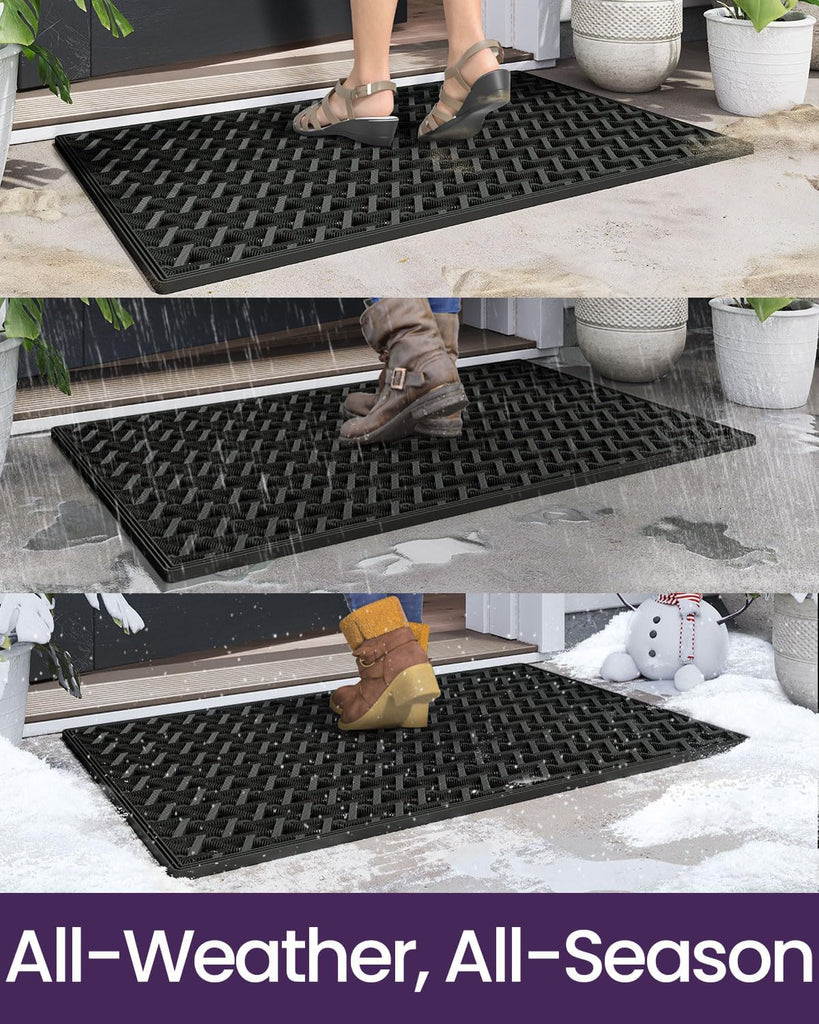 Front Door Mat Outside Entrance Rubber Floor Doormat, 32x48 Black | Welcome Heavy Duty Non Slip, Dirt Trapper