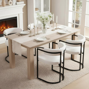 White Sherpa Dining Chairs Set of 4, Modern Boucle Barrel Dining Chairs with Comfy Back