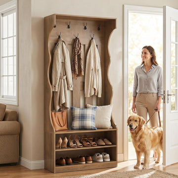 3-In-1 Coat Rack with Shoe Bench, 70.9" Tall Hall Tree with 7 Hooks, Farmhouse Entryway Coat Rack with 2 Tier Shoe