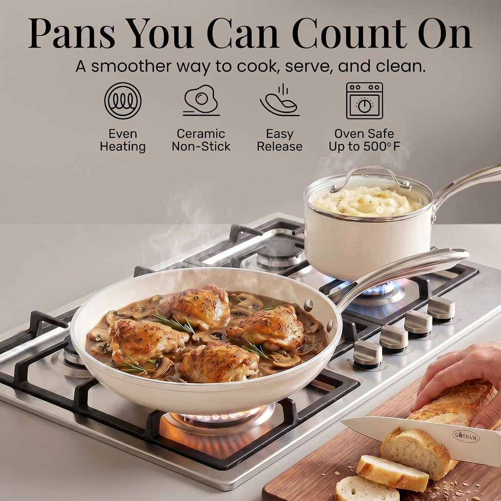 20pcs Pots and Pans Set Non Stick Ceramic Cookware Set with Deep Frying Pan Set & 6pc Knife Set, Made without PFOA