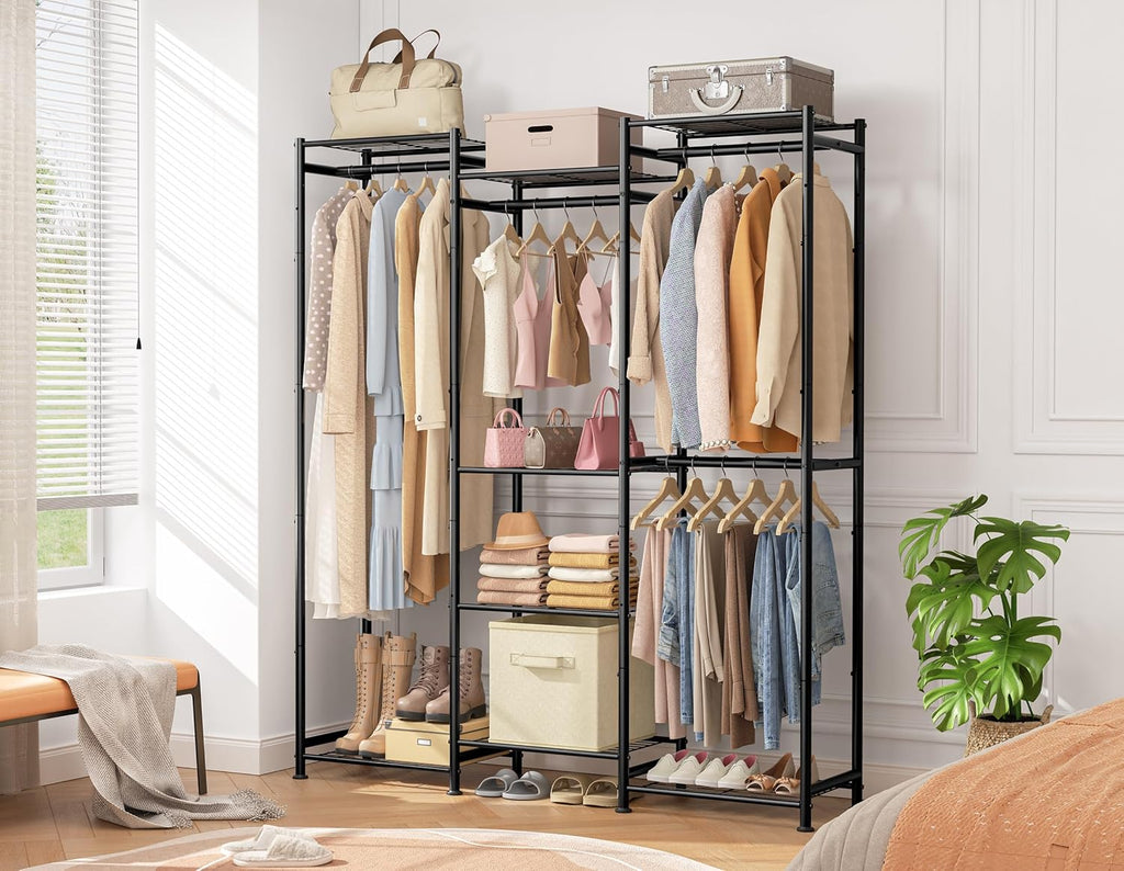 Wardrobe Closet, 4 Hanging Spaces Portable Clothes Rack,Free Standing Closet Organizer and Storage System with