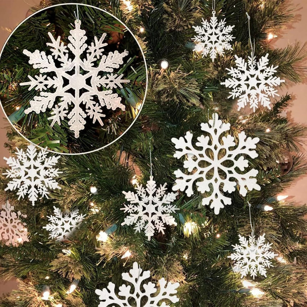 Glitter Snowflake Ornaments Decorations White - Set of 36