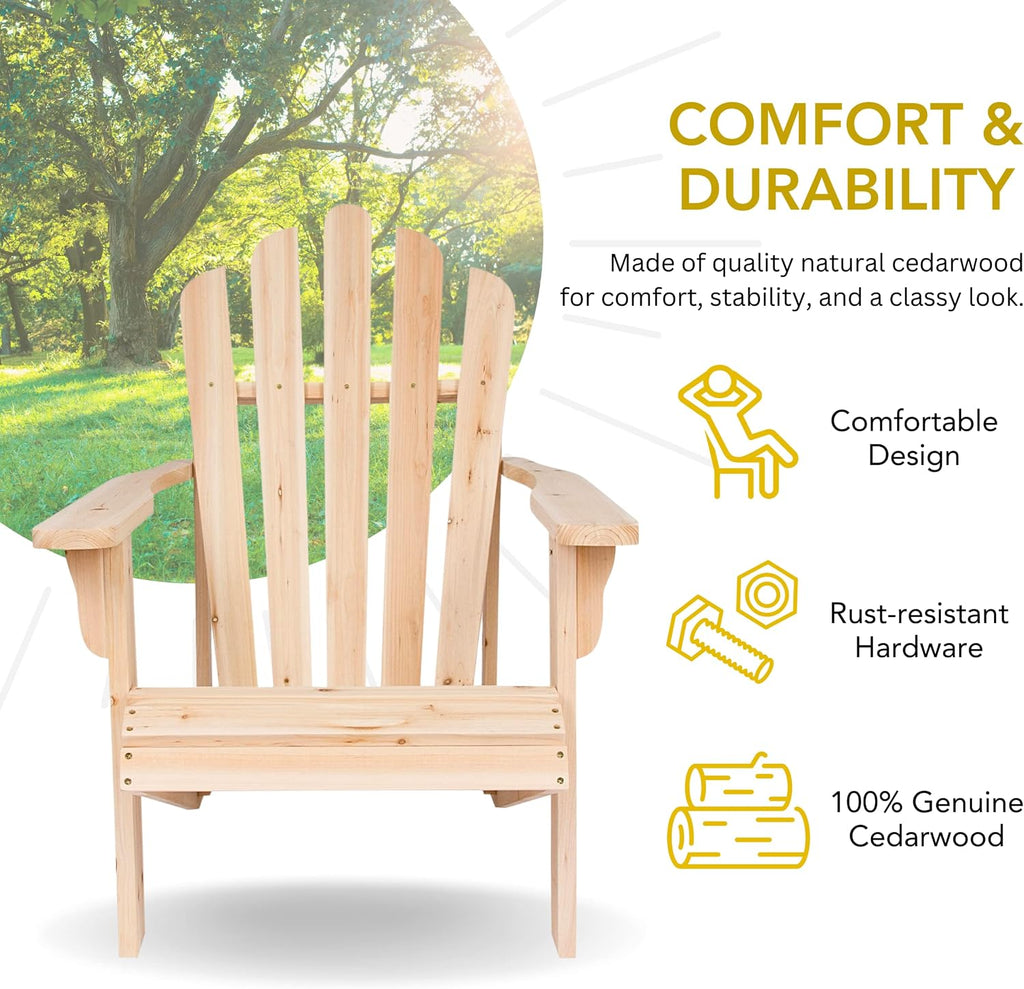 Company Westport Wooden Adirondack Chair, Outdoor Patio Firepit Chairs, Back & Seat Pre-Assembled, Natural