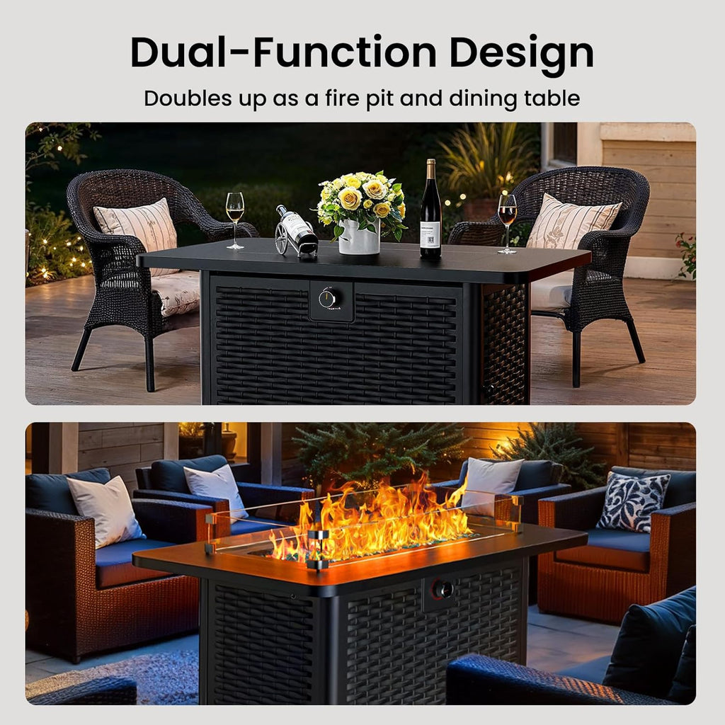 43" Rectangular Propane Fire Pit with RGB Lighting Strip