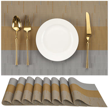 Placemats Set of 8, Vinyl Woven Heat-Resistant Place Mats