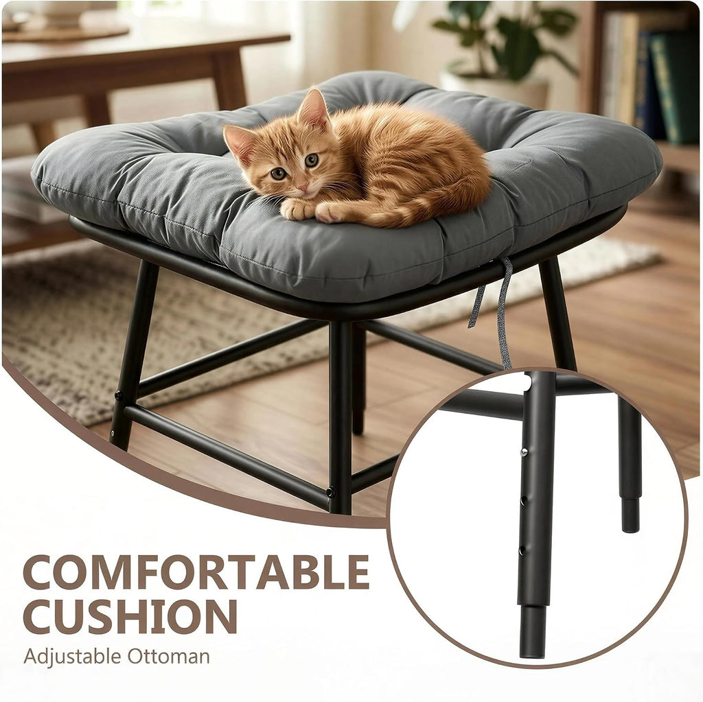 Oversized Rocking Papasan Chair with Ottoman and Cushion | Indoor Glider Chair with Thickened Cushion, Large Comfy