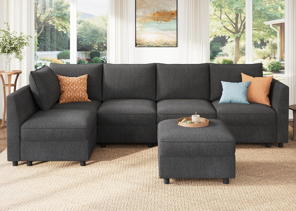 Modular Sectional Couch L Shaped Sectional Sofa with Storage, Convertible Couches - Snowflake Velvet Grey