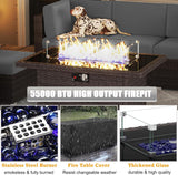 13 Pieces Outdoor Patio Furniture Set with 44" Fire Pit Table Brown Rattan Sectional Sofa Conversation Sets