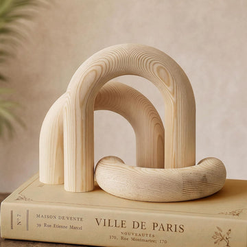 Pine Wood Arch Decor Set for Shelf Decor - Wood Sculpture for Coffee Table, Side Table & Console - Boho Decorative