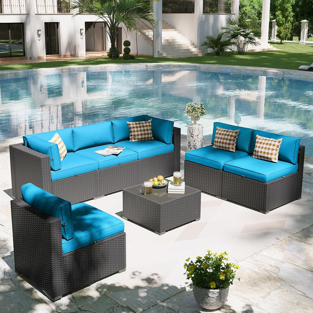 Patio Furniture Set, 7 Piece Outdoor Sectional Sofas with Waterproof Cover, Wicker Rattan Outdoor Furniture Patio