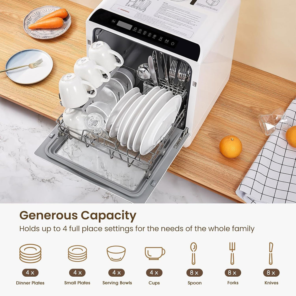 Countertop Dishwasher, 6 Programs Portable Dishwashers with 5L Built-in Water Tank, No Hookup Needed