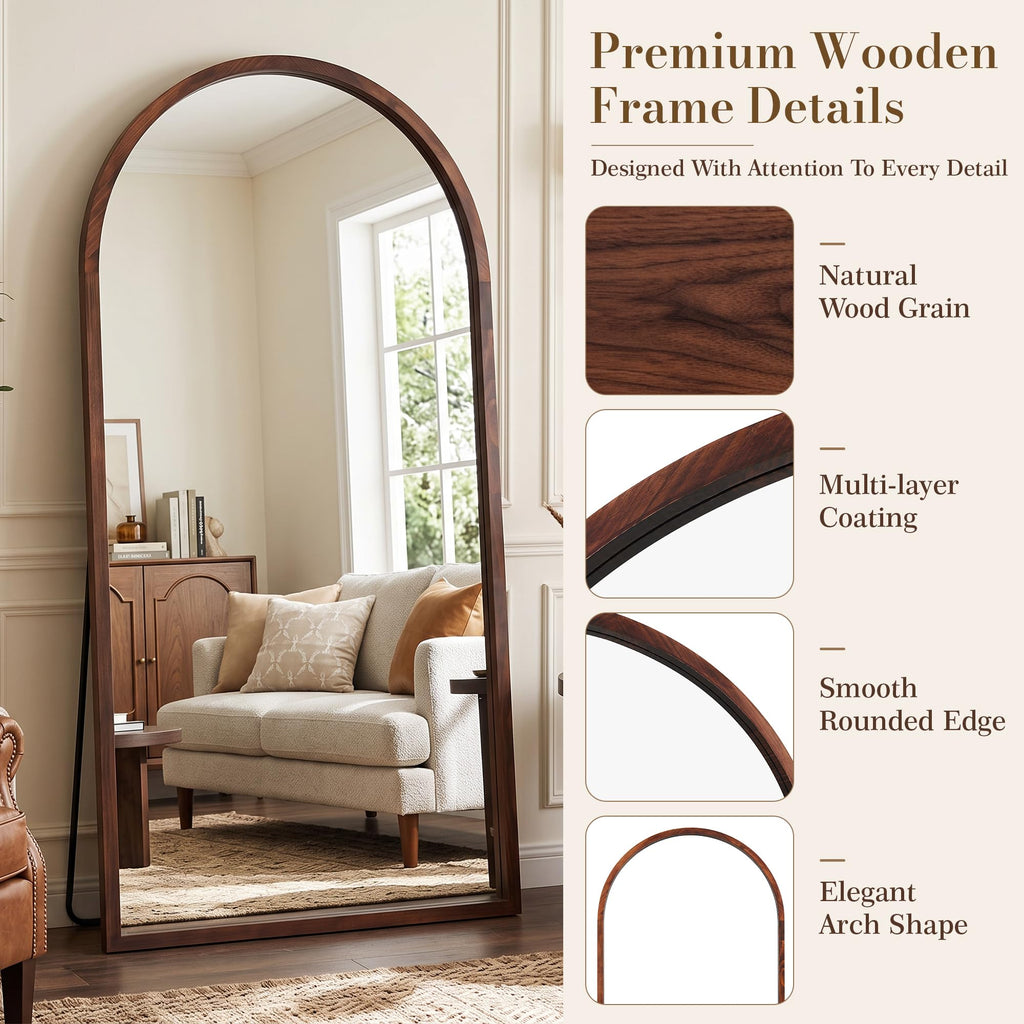 76"x41" Arched Full Length Mirror with Slim Solid Wood Frame, Walnut