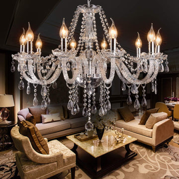 Modern Elegant 10 Lights K9 Crystal Glass Chandelier Pendant Ceiling Lighting European Style for Dining Living Room Bedroom Transparent, 10 E12 Bulbs Required