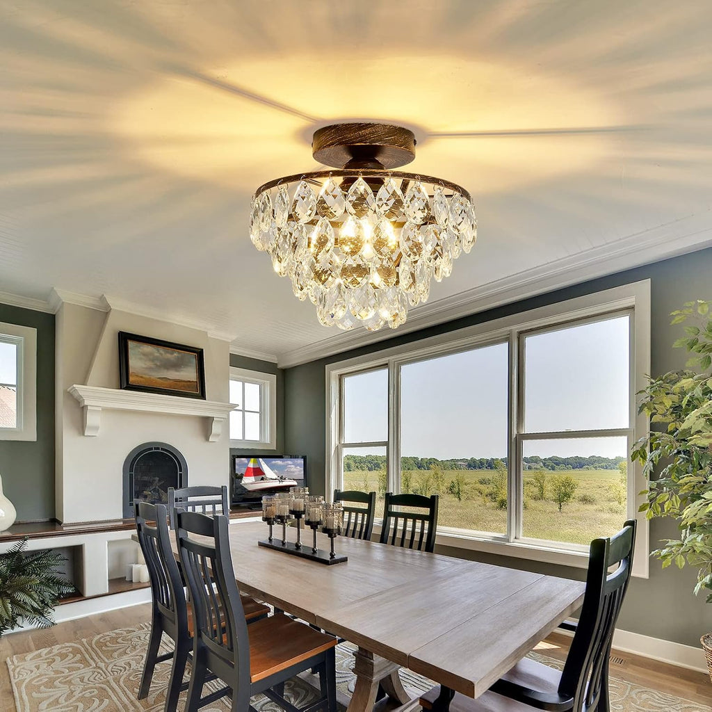 Crystal Chandelier,Modern Semi Flush Mount Small Ceiling Light Oil Rubbed Bronze,Mini E26 Ceiling Lamp Bedroom