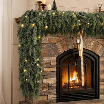 18FT Pre-Lit Cedar Christmas Garland with Lights, Real Touch Mantel Decor