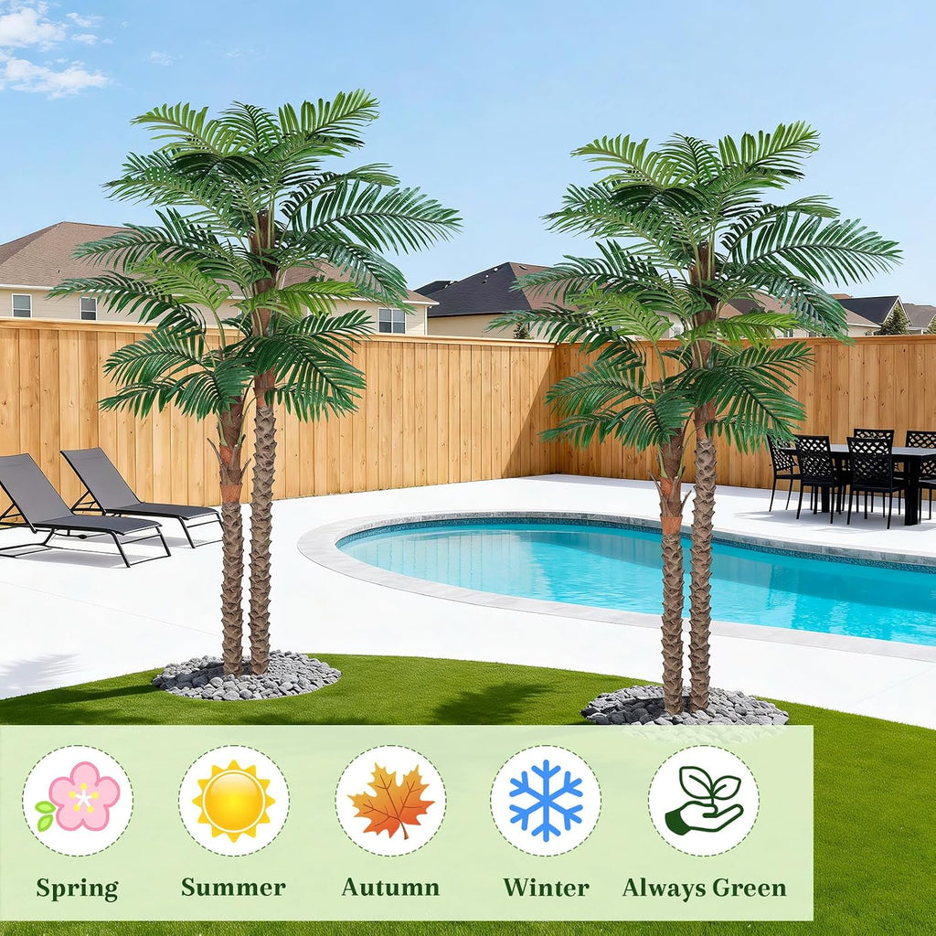 8FT Artificial Palm Tree Indoor & Outdoor, Tall UV-Resistant Faux Palm Tree