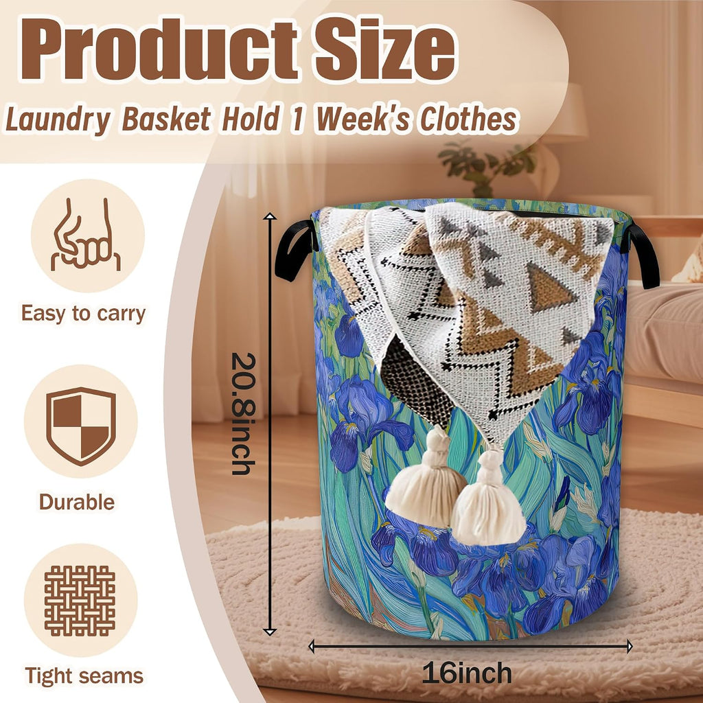 Vintage Irises Laundry Basket,Laundry Hamper Waterproof Oxford Cloth Tote Bag,Clothes Storage Bucket Decorative Toy