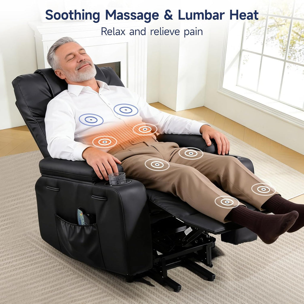 Power Lift Recliner Chair for Elderly with Massage & Heat, PU Leather Electric Recliner with USB Charge Port, 160°