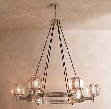 Inspired Demaret Style 36 Inch Round Crystal Chandelier Polished Nickel - Main Product View