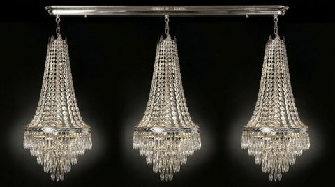 Set of 3 French Empire Crystal Chandeliers - Silver Finish - H30" X W17" 4 Lights Each - Dining Room, Foyer, Entry Way, Living Room