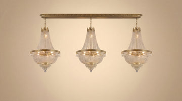 Set of 3 French Empire Crystal Chandeliers - Gold Finish - H30" X W17" 4 Lights Each - Dining Room, Foyer, Entry Way, Living Room