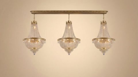 Set of 3 French Empire Crystal Chandeliers - Gold Finish - H30" X W17" 4 Lights Each - Dining Room, Foyer, Entry Way, Living Room
