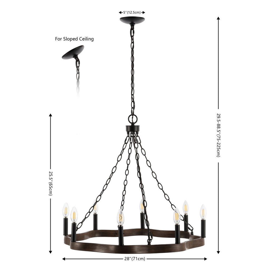 8-Light Dimmable Wagon Wheel Chandelier
