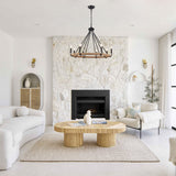 8-Light Dimmable Wagon Wheel Rattan Chandelier