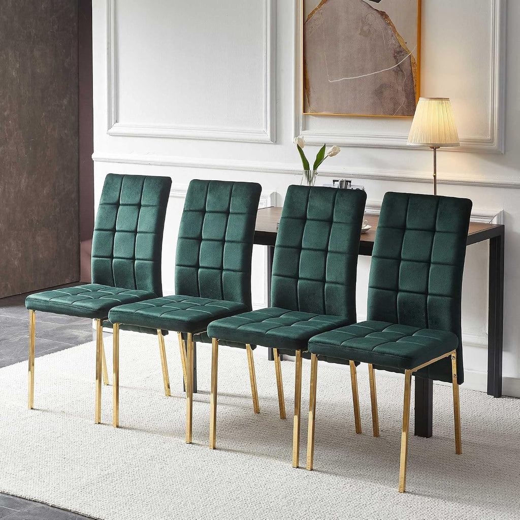 Upholstered Velvet Dining Chairs Classic Kitchen High Back Chairs Set of 4, Featured Dovetail Tufted Side Chairs