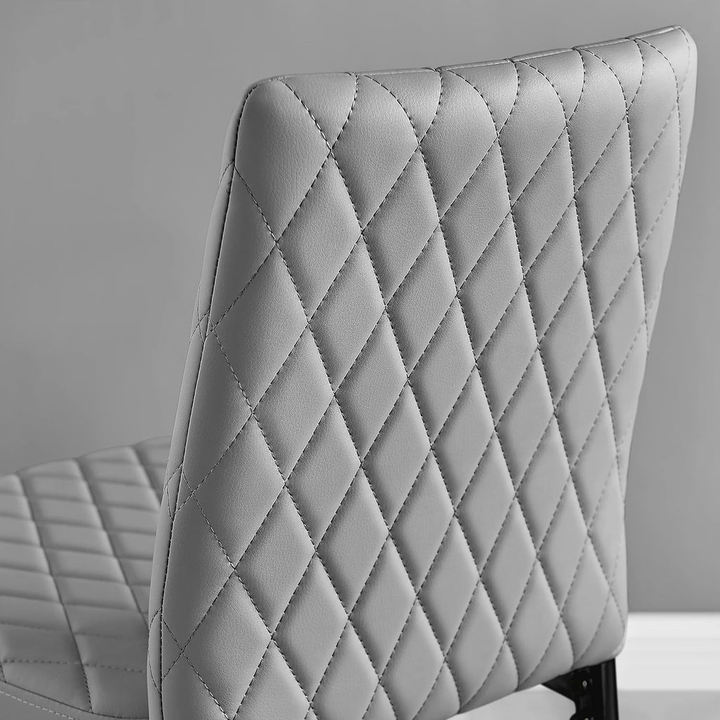 Milan Bar Stools - Contemporary Gray Soft Faux Leather Stools with Black Legs - Set of 2