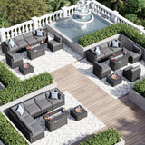 8 Piece Patio Furniture Set with 44” Fire Pit Table Wicker Rattan Patio Sectional Sofa Set Outdoor Seating